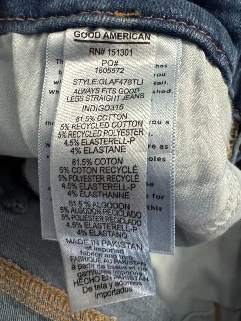 Good American Good Legs Straight Jeans Size 00 4 32 Inseam - Picture 10 of 10